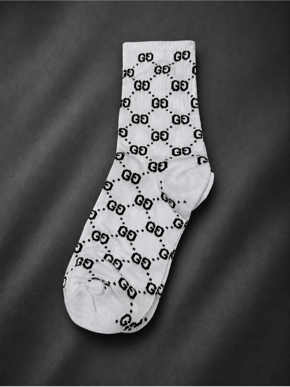 Gucci White Crew Socks with Black GG Monogram